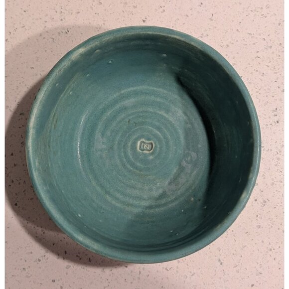 Handmade Studio Pottery Bowl Turquoise Glaze Signed 1950s - Picture 8 of 16
